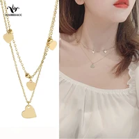 xiaoboacc double layer heart clavicle chain necklace for women fashion gold short chocker necklace jewelry