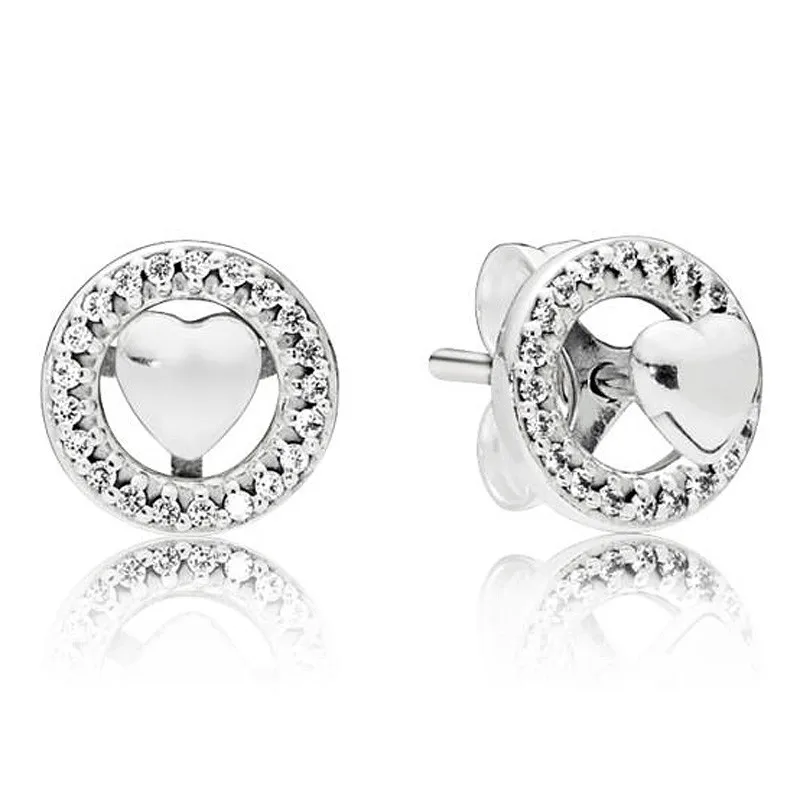 

Original Two-in-one Forever Heart With Crystal Studs Earrings For Women 925 Sterling Silver Wedding Gift Fashion Jewelry