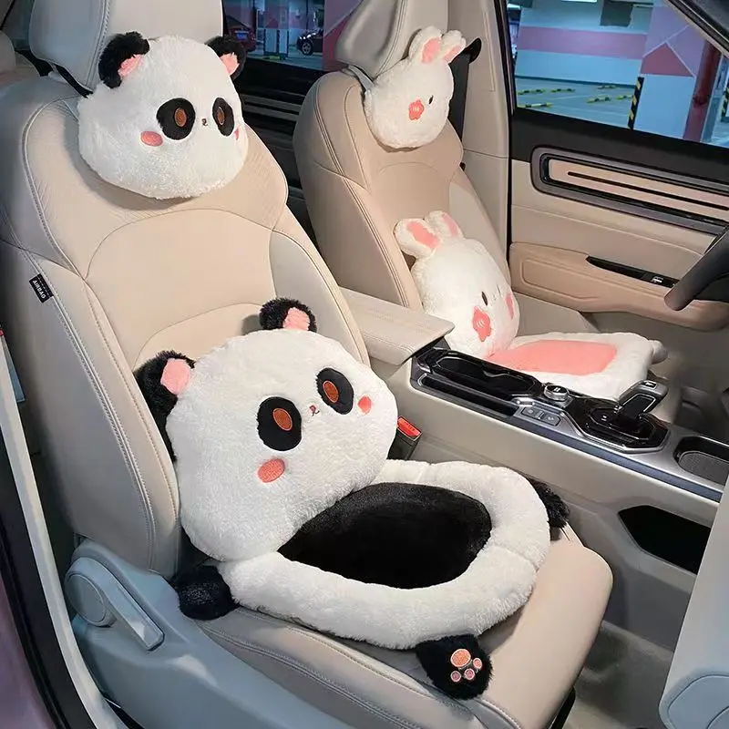 

2023 New Cartoon Cute Rabbit Plush Four Seasons Universal Soft Seat Cushion Lumbar Support Car Headrest Neck Pillow Car Kits