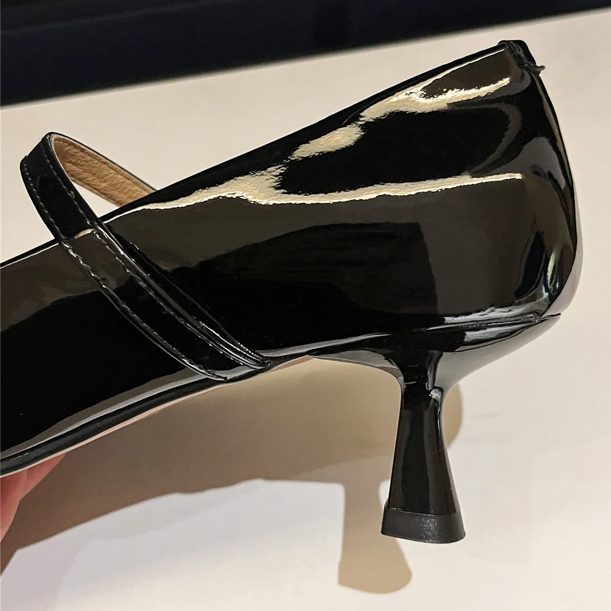 Women Patent Leather Pumps Mary Janes Pointed Toe Thin Med Heels Wedding Spring Autumn Sexy Handmade Shoes Extra Big Size 46 47