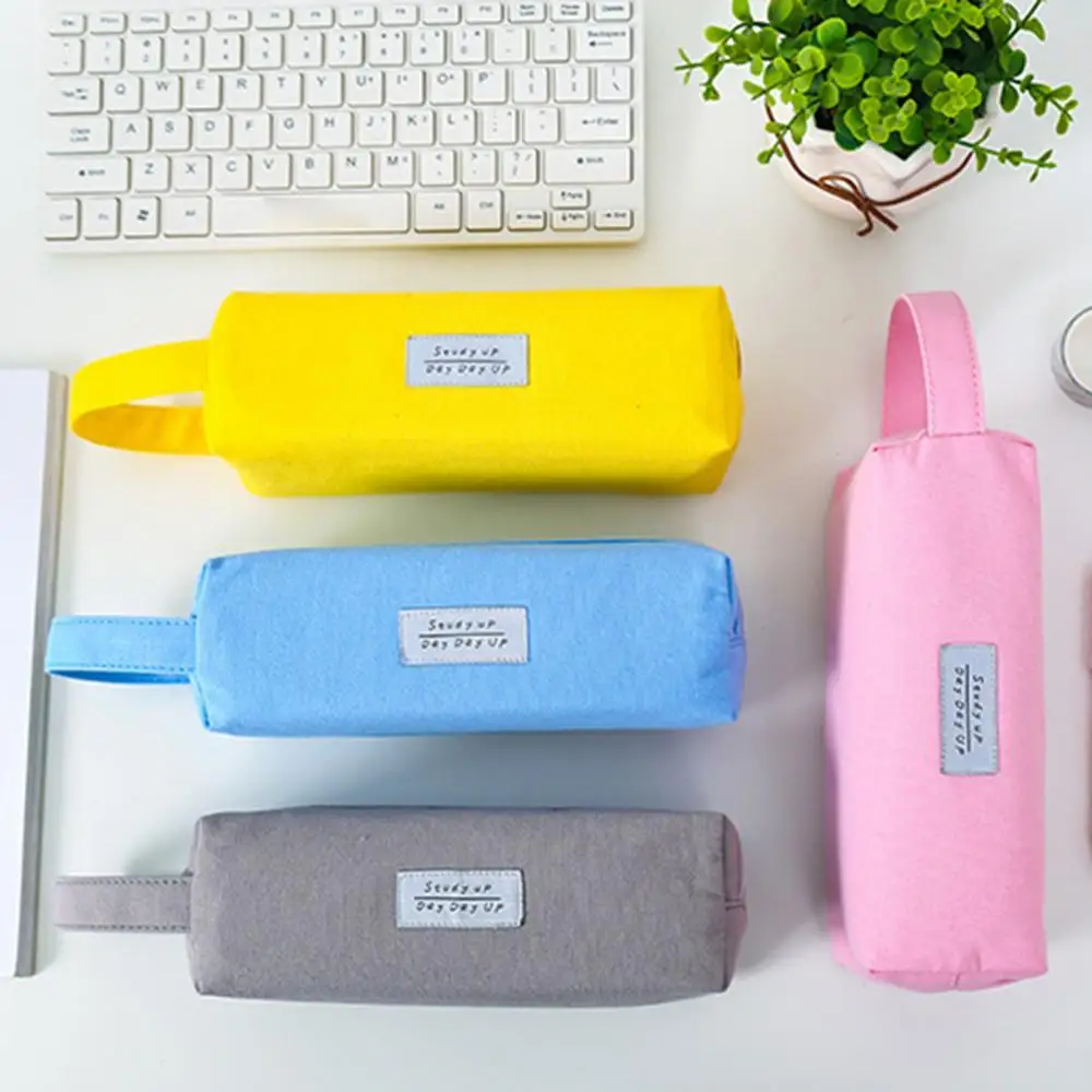 

Stationery Portable Canvas Large Capacity Pen Bag Pencil Case Zip Double Layer Pen Bag
