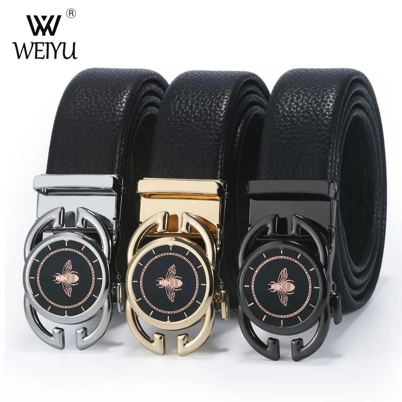 

Новинка 2021, мужской кожаный ремень с узором Личи, Двухслойный Кожаный прямой ремень с автоматической пряжкой для работы и отдыха