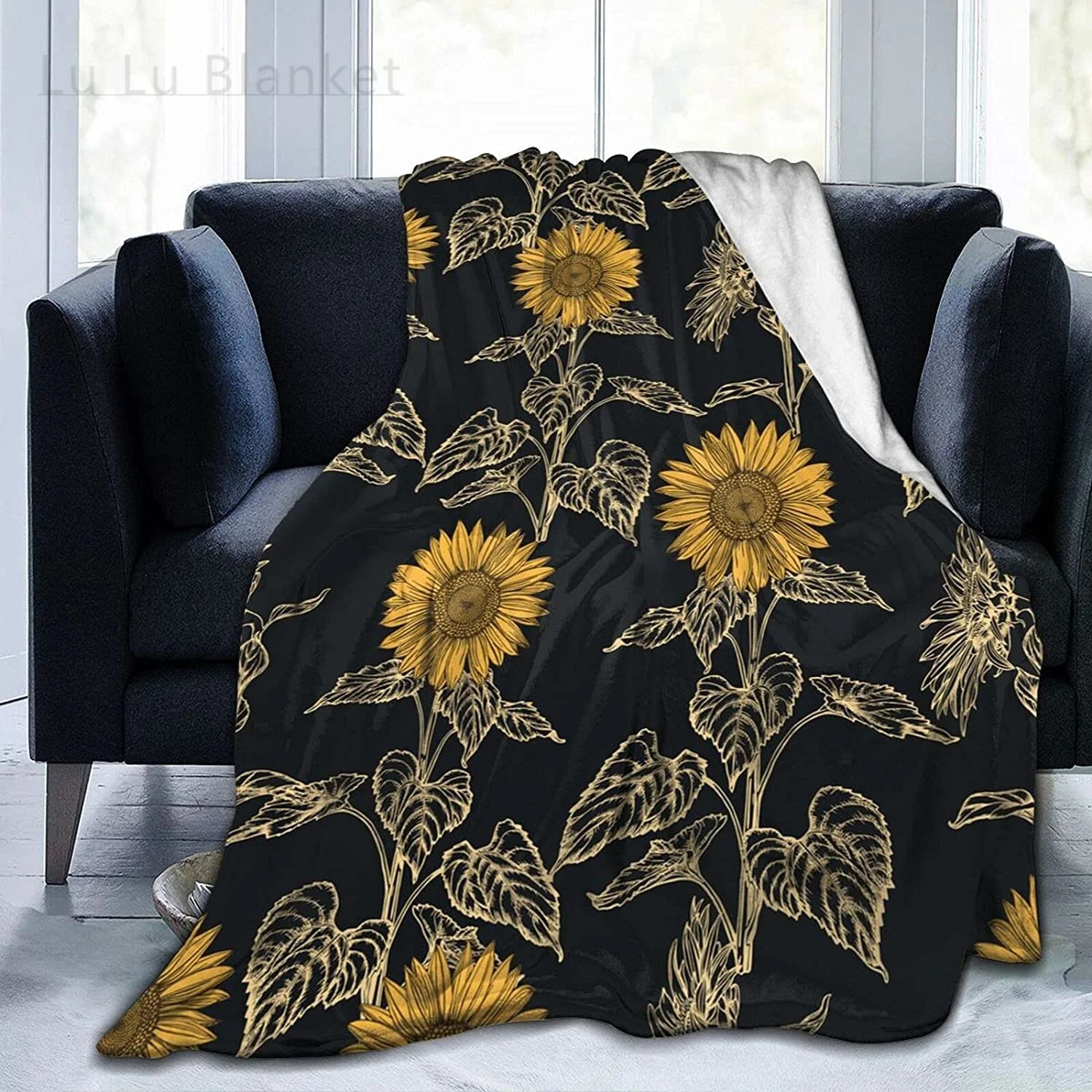 

Sunflowers Hand Drawn Pattern Fleece Flannel Throw Blankets for Couch Bed Sofa Car,Cozy Soft Blanket Throw Queen King Size