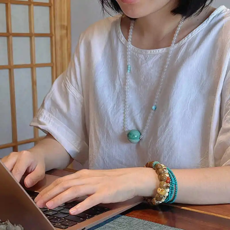 Натуральный высокий фарфор бирюзовый с большими частицами ожерелье бусинами на