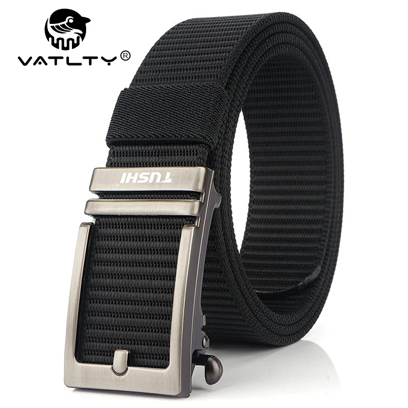 VATLTY 3.4cm Casual Men Thin Belt Silver Alloy Auto Buckle Brown Belt Thick Nylon Tactical Outdoor Girdles Male Jeans Waistband