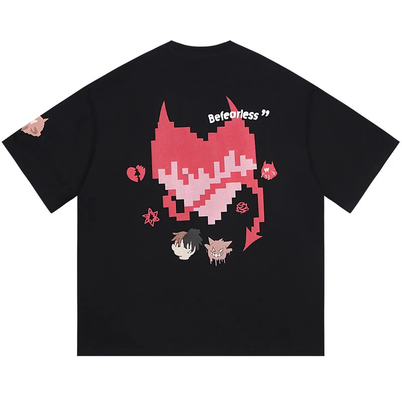 

Hip Hop Tshirt Streetwear Harajuku Devil Heart Cartoon Graphic Print Punk Gothic Oversized Tee Shirts 2023 Fashion Summer Tops