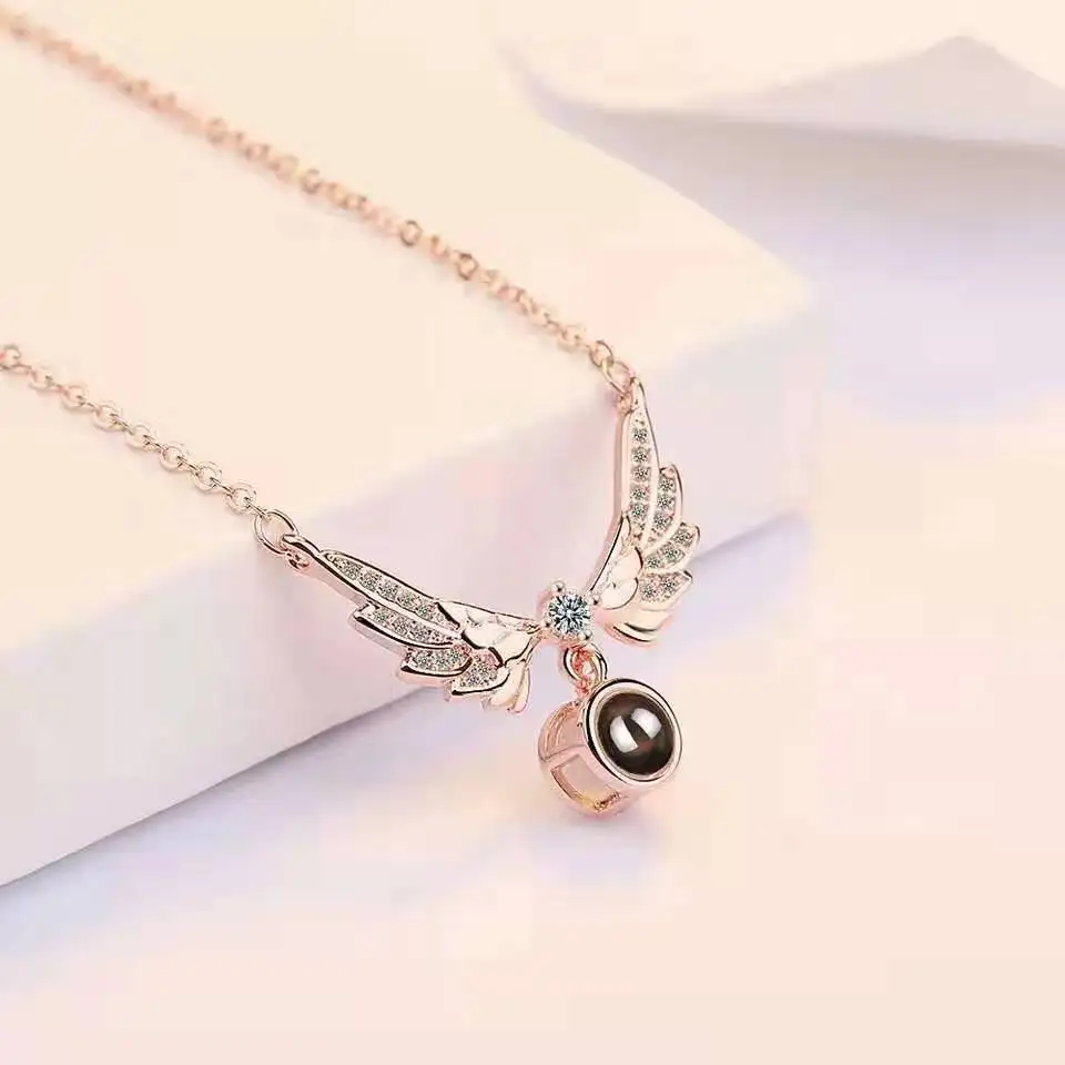 Custom Photo Projection Necklace Angel Wings Necklaces Customized Choker Jewelry Valentine's Day Christmas Fashion Elegant