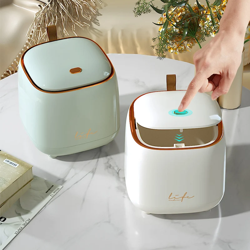 

Mini Desktop Trash Can With Press Type Lid Office Waste Paper Basket Dresser Living Room Household Storage Box Car Waste Bins