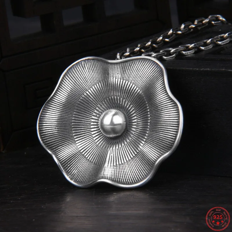 

Genuine S925 Sterling Silver Pendan for Women Men New Fashion Lotus Leaf Argentum Beads Rings Earrings Exaggerate Ethnic Style