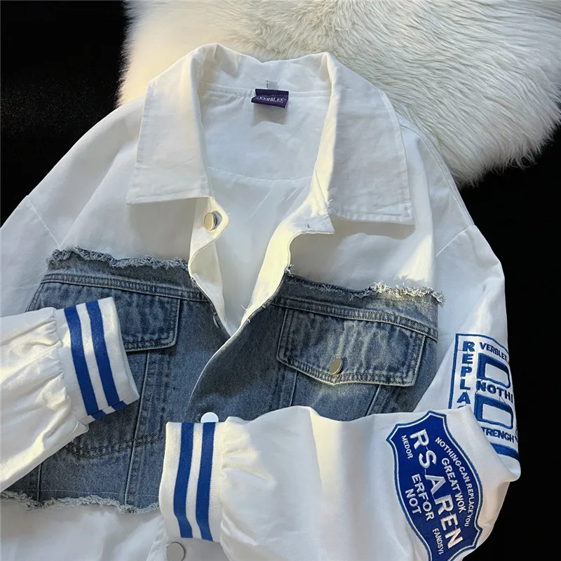 

American Retro Letter Embroidery Denim Jackets Coats Women Men 2022 New Street Trend All-match Baseball Uniform Couple Loose Top