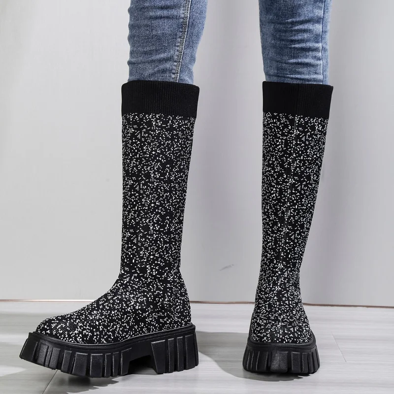 Women's Ankle Boots Knit Socks Thick Sole Ladies Overfoot Ladies Casual Comfortable Fashion 2023 Chelsea Boots Platform Boots