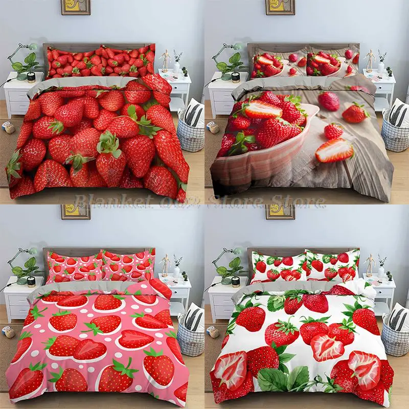 

Nordic Style Strawberry Patterns Quilt Covers Set 2/3Pcs Bedding Comforter Cover Duvet Cover+ Pillowcase Bed EU/US/AU/UK