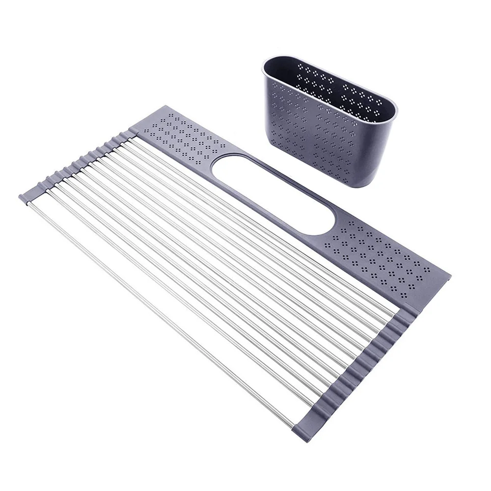 

Подставка для сушки посуды в рулоне, Многофункциональная подставка под раковину, складной поднос-органайзер для фруктов, овощей, мяса, свет...