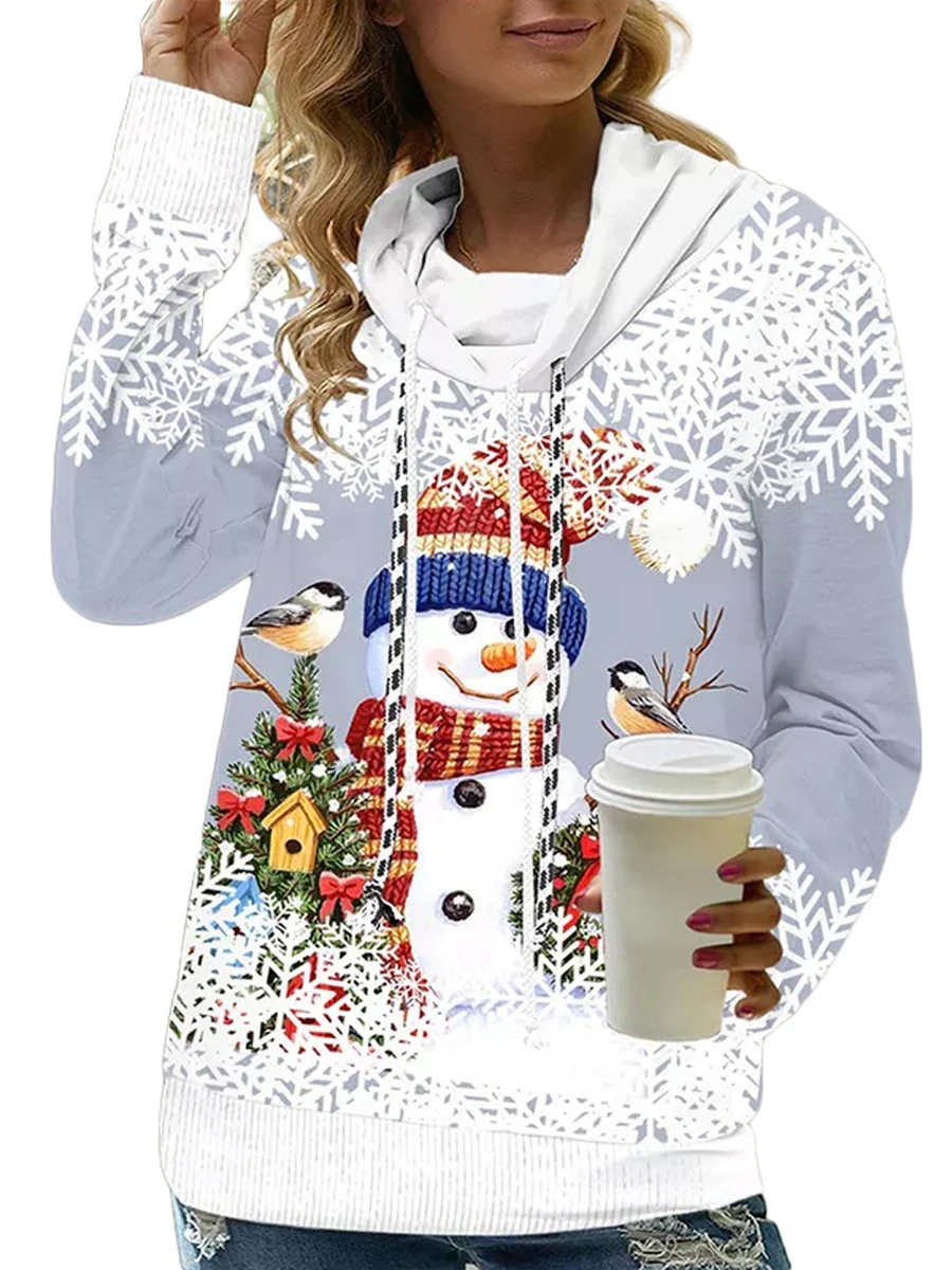 

Women Christmas Sweater Pullover Long Sleeve Sweatshirt Loose Shirts Cute Snowman Elk Tree Printed Jumper Tops