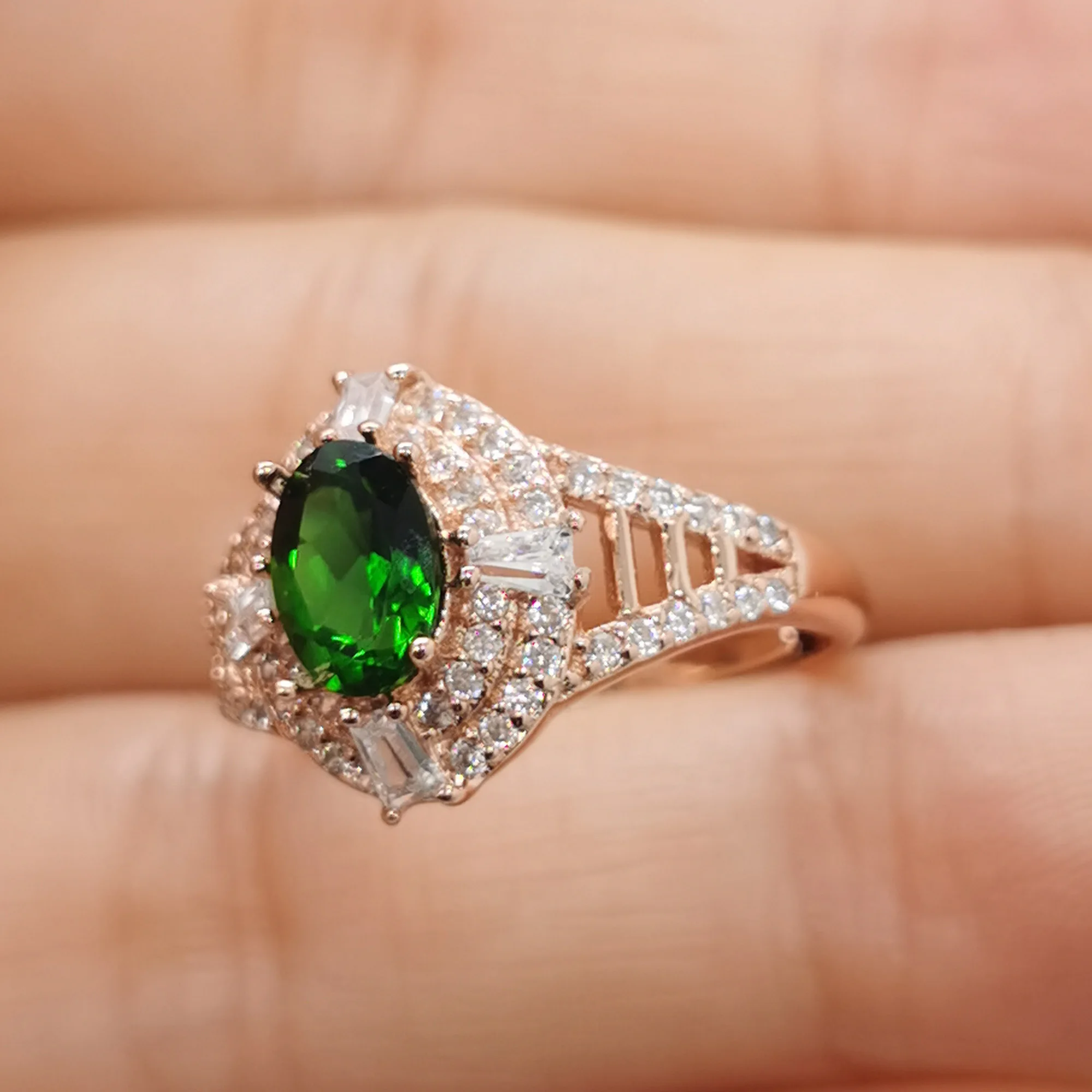 100% натуральный хром кольцо из диопсида для помолвки 0.7ct 5 мм * 7 Серебряное Подарок