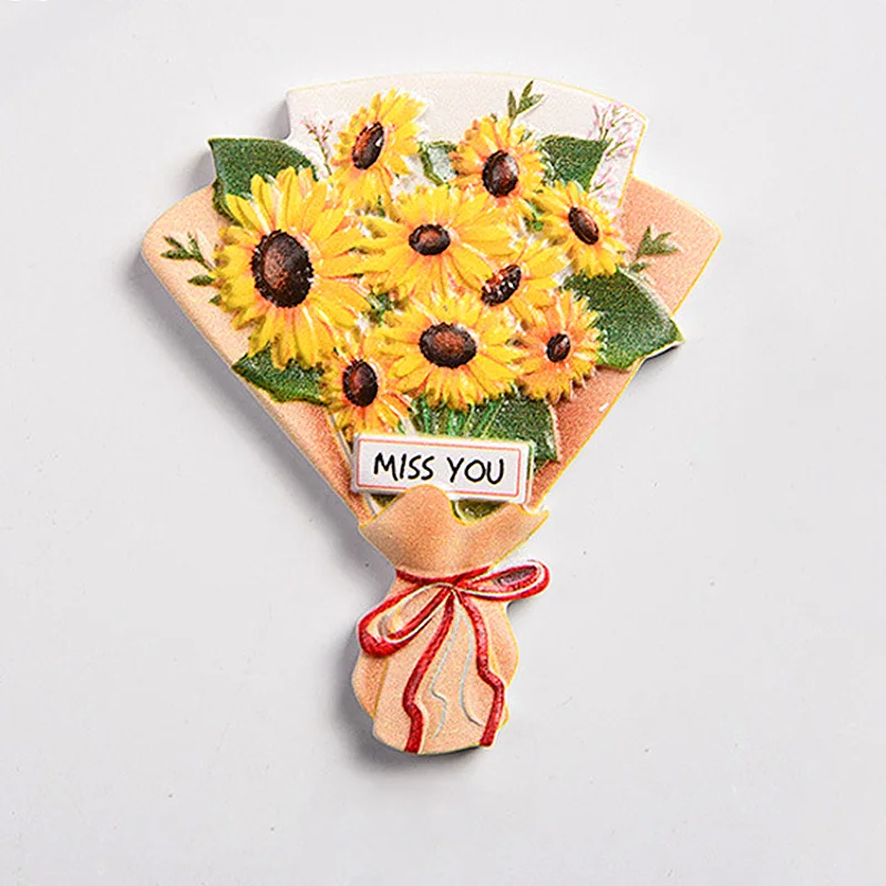 

Simulation Sunflower Rose Flower Refrigerator Sticker Three-Dimensional Simple Resin Magnetic Kitchen Decoration Gift
