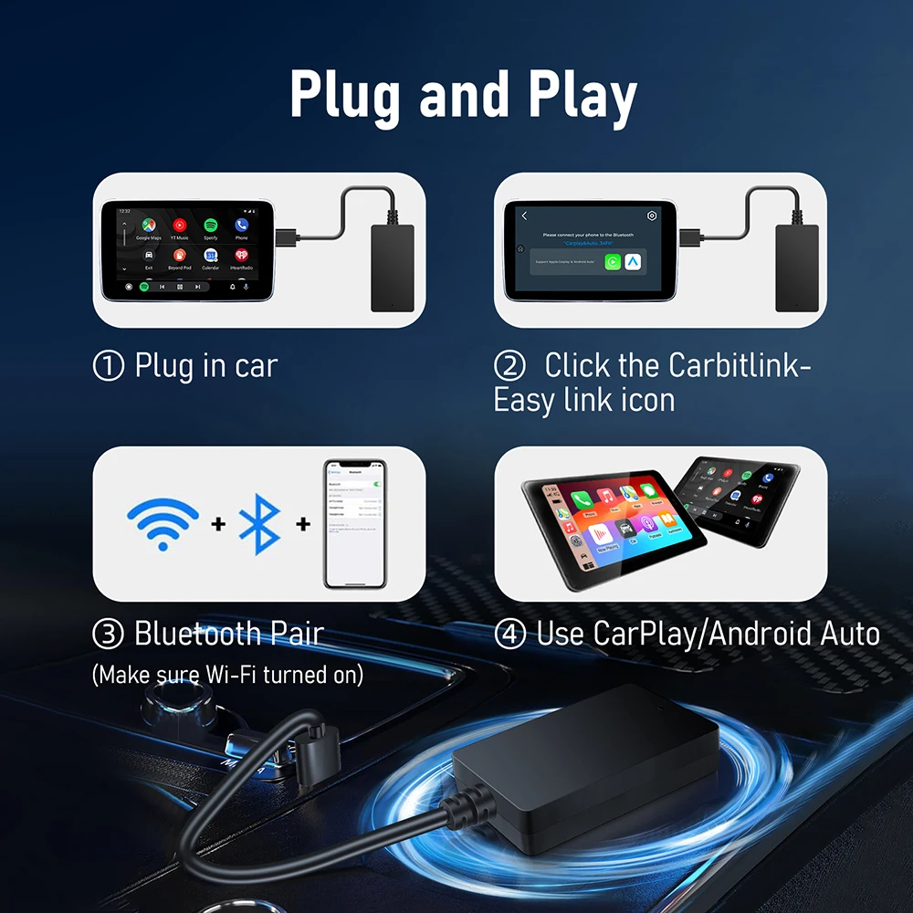 Проводной Carbitlink Easylink подключается к адаптеру Wireless CarPlay Android Auto Baic Jetour Geely Chery