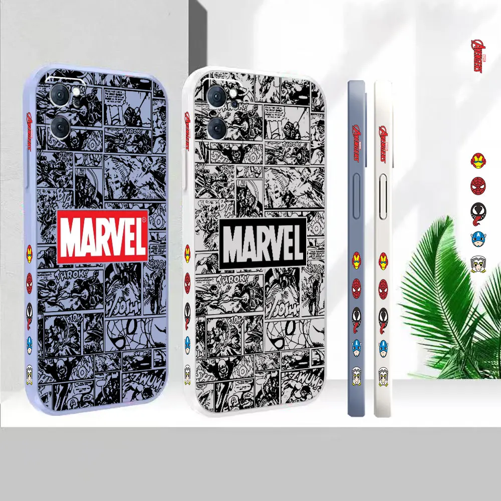 

Liquid Silicone Case For Oppo Reno 9 8 7 7SE 6 5 4 4SE 3 Pro Plus 4G 5G Cover Marvel Comics The Avengers Heros Logo Colour Capa