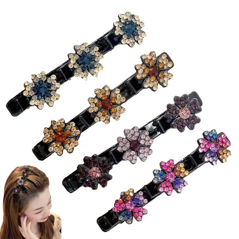 

4Pcs Fashion Korean Style Acryli Crystal Flowers Hair Clips For Girl Summer Sweet Cute Bangs Side Barrettes Elastic Clip