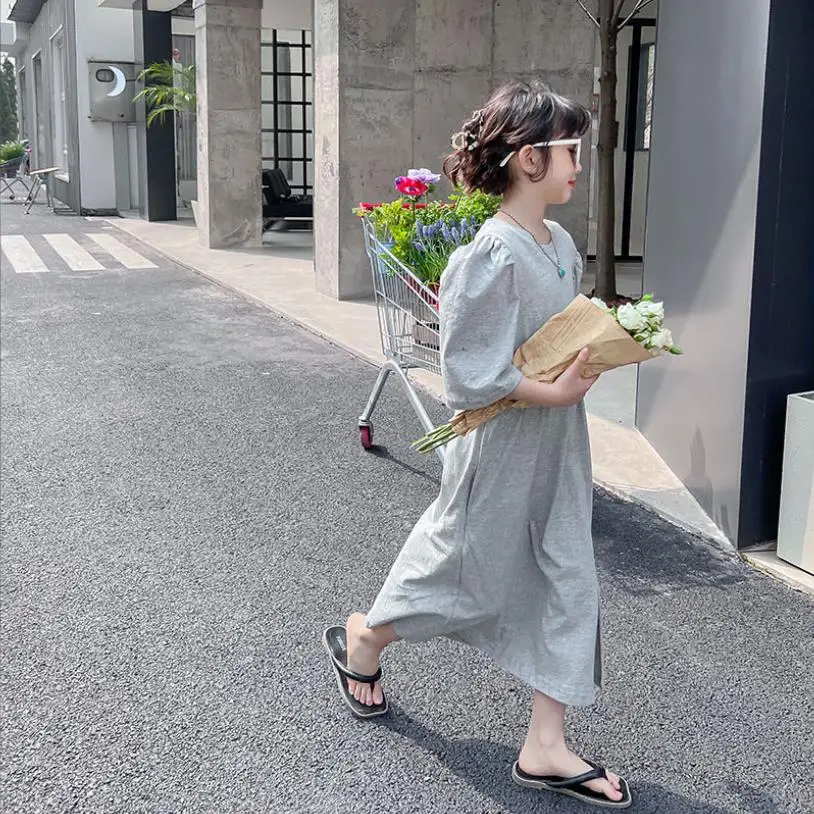 

Girl Summer New Dress Fashion Puff Sleeve Dress Teenage Princess Long Dress Kids Holiday Dress 6-16 Years Children Dress Wz657