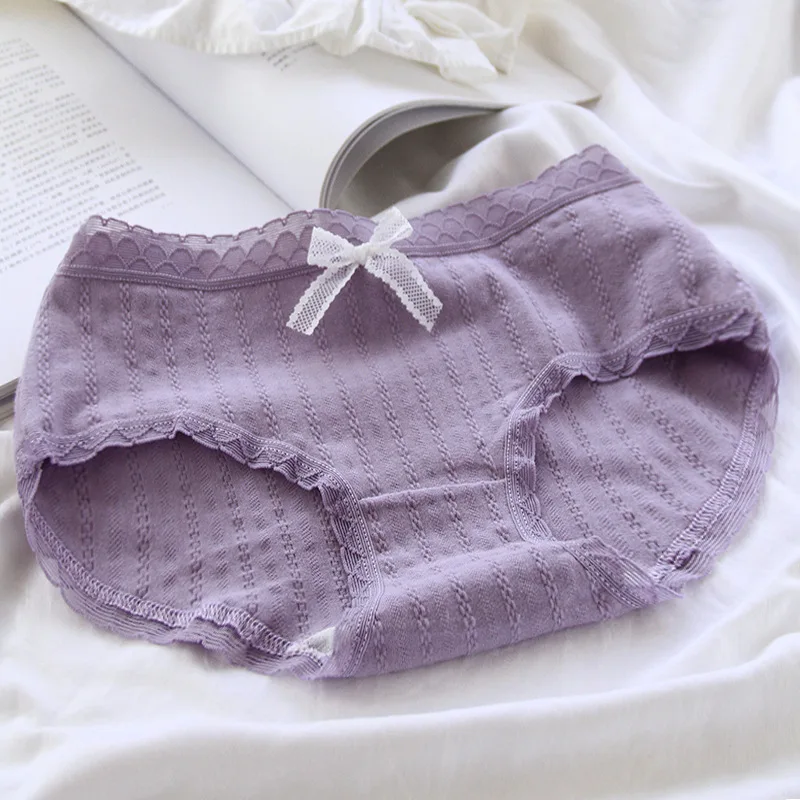 Cute Purple Ruffles Panties Bow Soft Cotton Girl Underwear Broken flower women's Lingerie images - 6