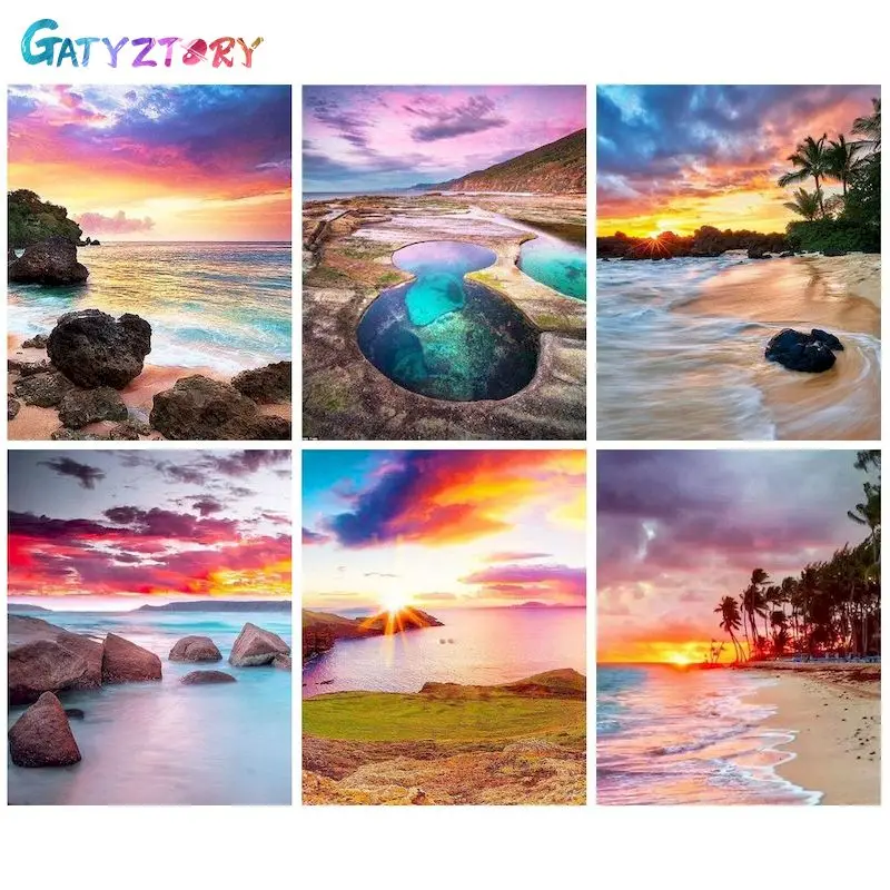 

GATYZTORY Diamond Painting Sky Sea Cross Stitch Full Square Round Diamond Embroidery Sale Scenery Mosaic Handcraft Hobby