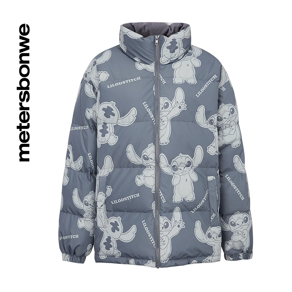 Metersbonwe Full Print Stand Collar Down Jackets Men Women 80%Duck Down Thick Warm Wear Young Student Loose Winter Down Coat
