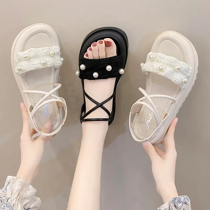 

Сандалии женские на платформе, увеличивающие рост, модная летняя уличная одежда, Нескользящие, плоская подошва, пляжные школьные босоножки, 2023