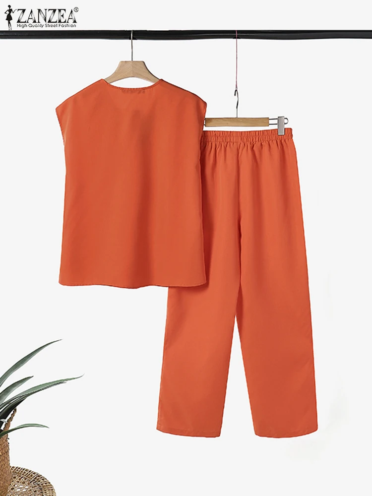 Лето 2024 элегантные спортивные костюмы ZANZEA модные повседневные майки с цветочной