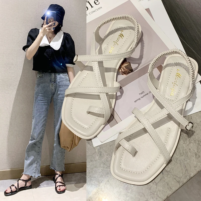 

Сандалии женские повседневные, простые пляжные босоножки в римском стиле, дышащие Нескользящие, 2022