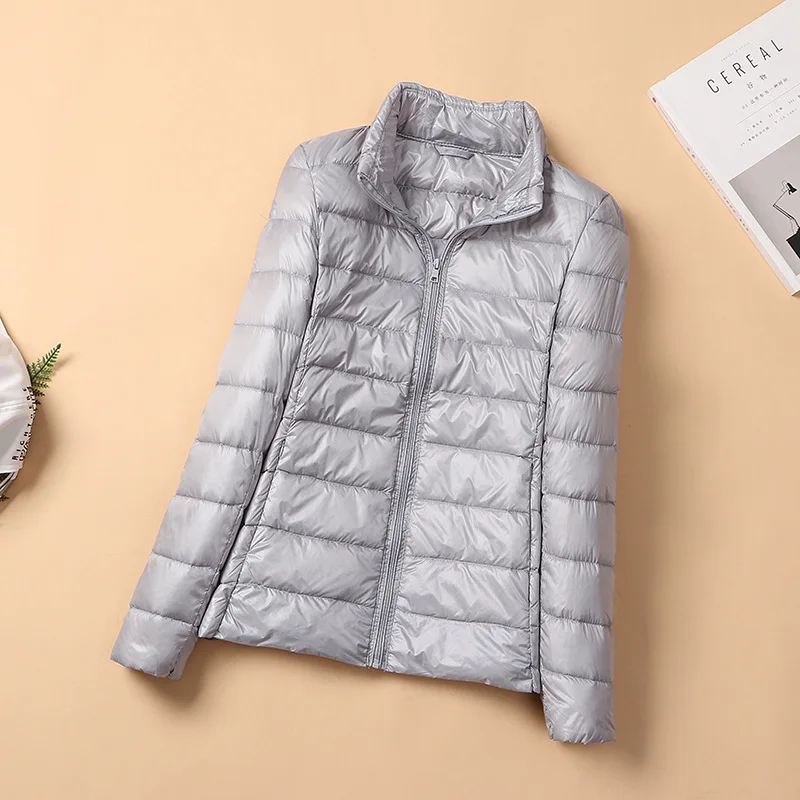 

Light Thin Autumn Down Coats Classic Women Solid Colors Warm Jacket Casual Commute All-Match Stand Outwears Loose Zipper Coats