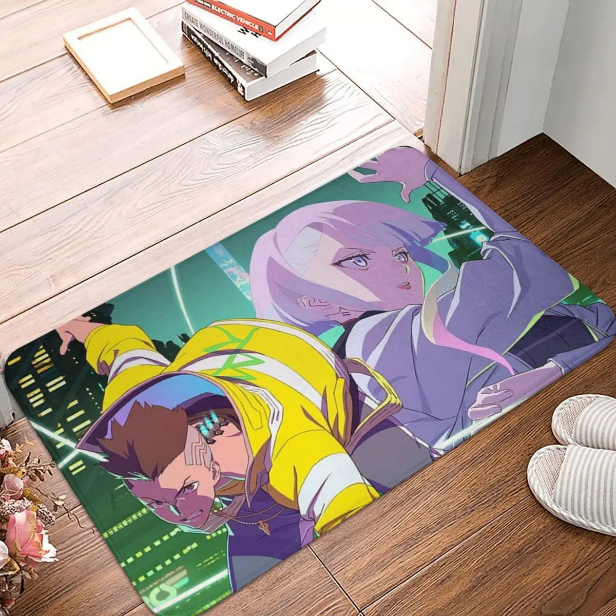 

Japanese anime Edgerunners Non-slip Doormat David Martinez And Lucy Bath Bedroom Mat Outdoor Carpet Flannel Pattern Decor