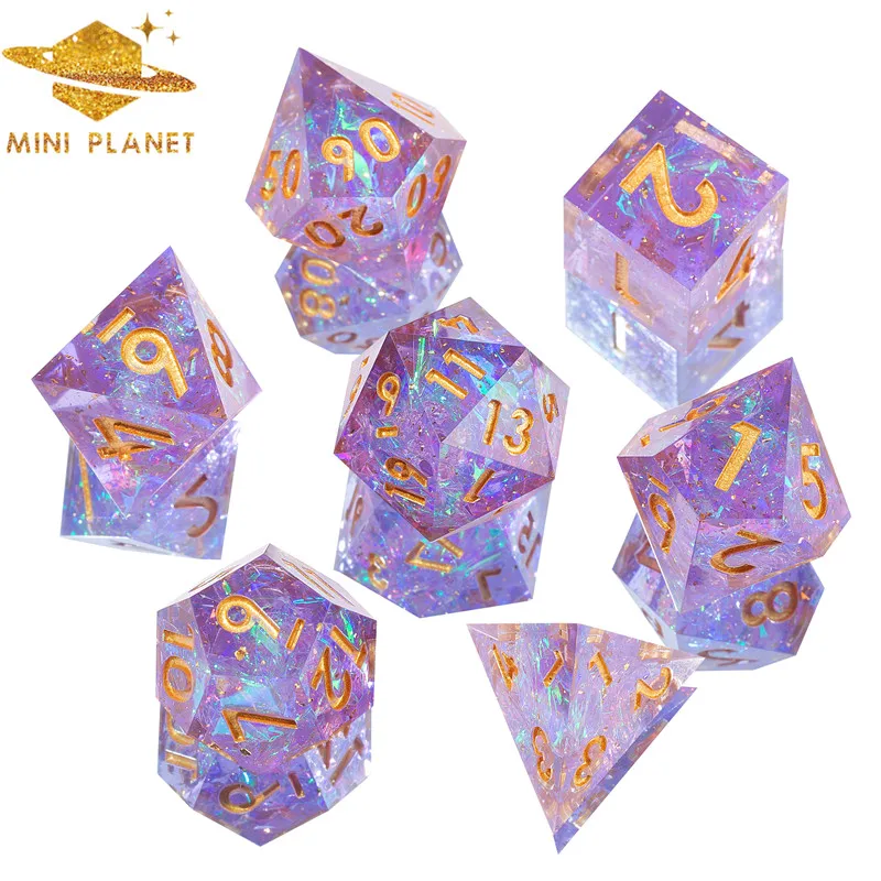

Мини-планета, набор костей DND, полиэдрон ручной работы, полимерные кости, ролевые игры, настольные игры, галактика, фиолетовый рулон, кости D & ...