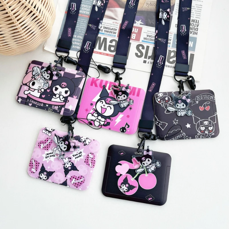 

Kawaii Sanrio Kuromi Melody bus card set cartoon girl coin purse student meal card set campus belt lanyard ID set cards