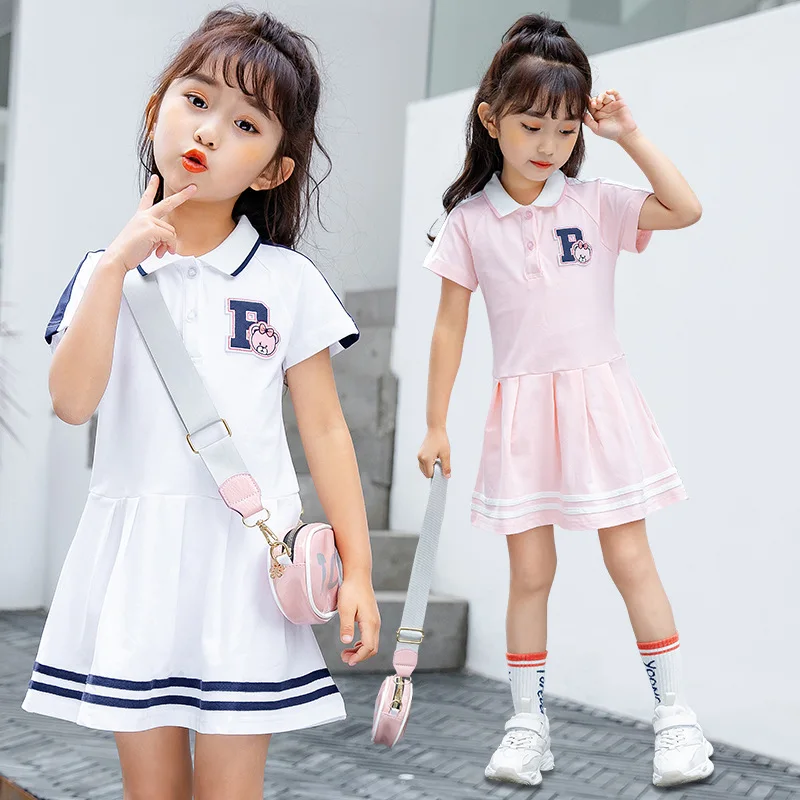 

New Summer 2023 Girls Dresses Kids Short Sleeve Sports Dress Children Clothing Vestido Baby Girl Teenis Dresses 2 6 8 10 11 Year