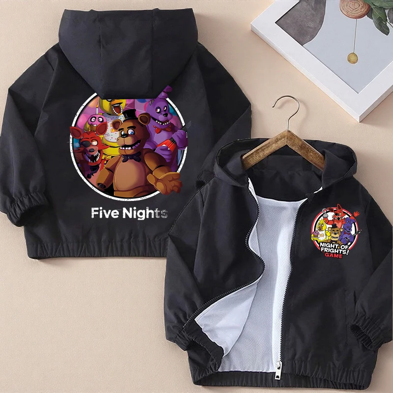 Фото Детские толстовки с капюшоном Five Nights At Freddys, пальто FNAF, топы с принтом персонажей мультфильмов, детская водонепроницаемая куртка, осенняя одежда для мальчиков №3