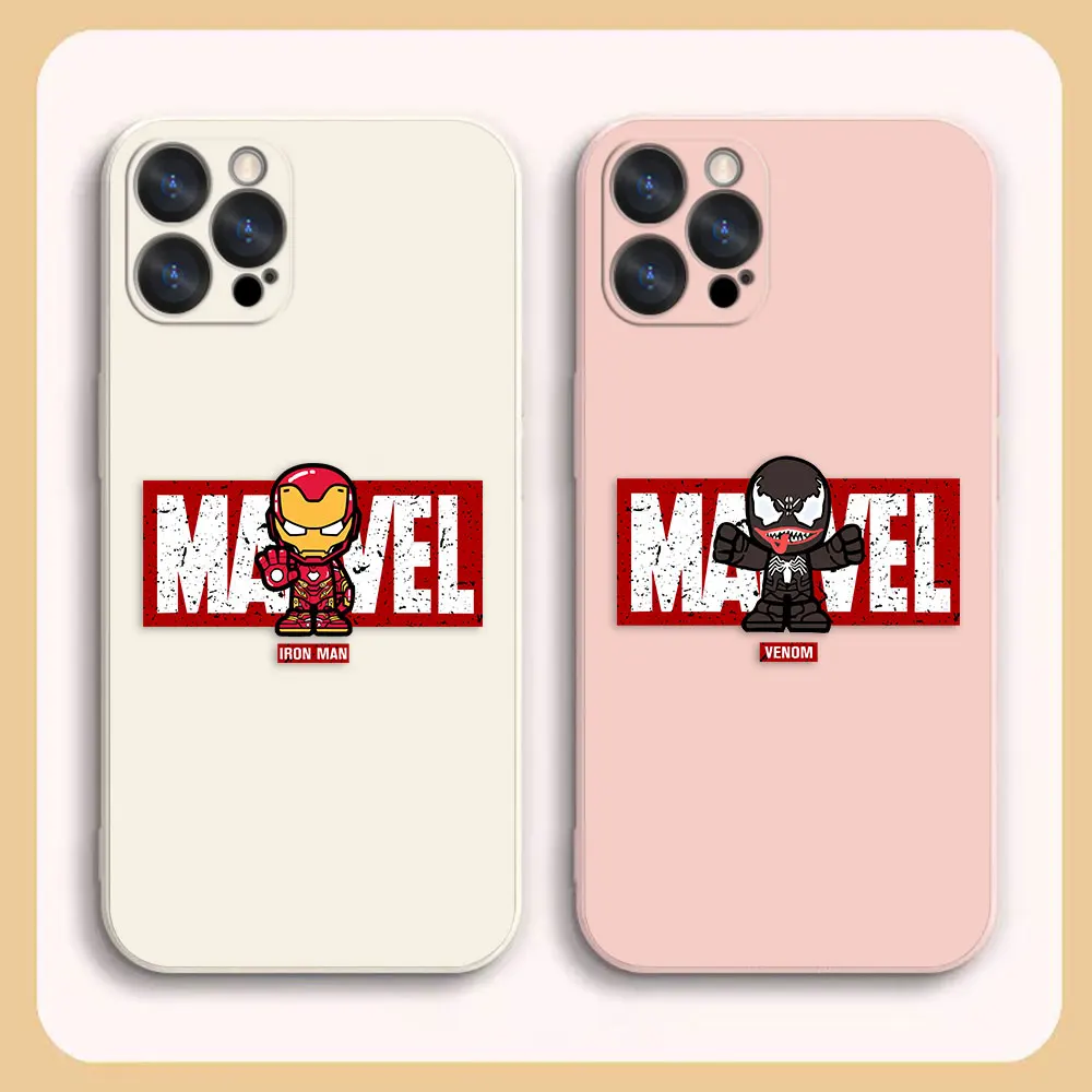 

Case For iPhone 14 13 12 11 Pro XS Max Mini X XR 7 8 6 6S Plus Colour Simple Liquid Silicone Case Marvel Print Iron Man Venom