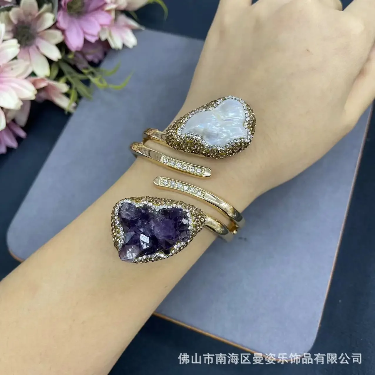 Натуральный ювелирный аметистовый браслет Uruguayan с жемчугом в стиле барокко Лидер