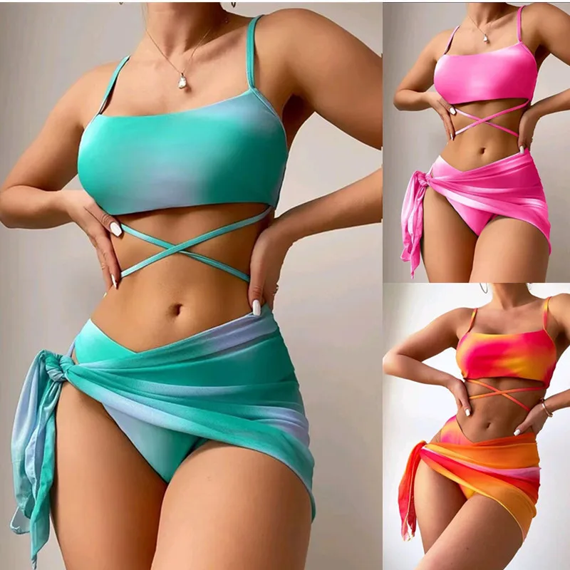 

Sexy Tie Dye Printed Bikini Set Summer Women High Waist Split Swimsuits Backless Swimming Suits Beach Wear Traje De Baño