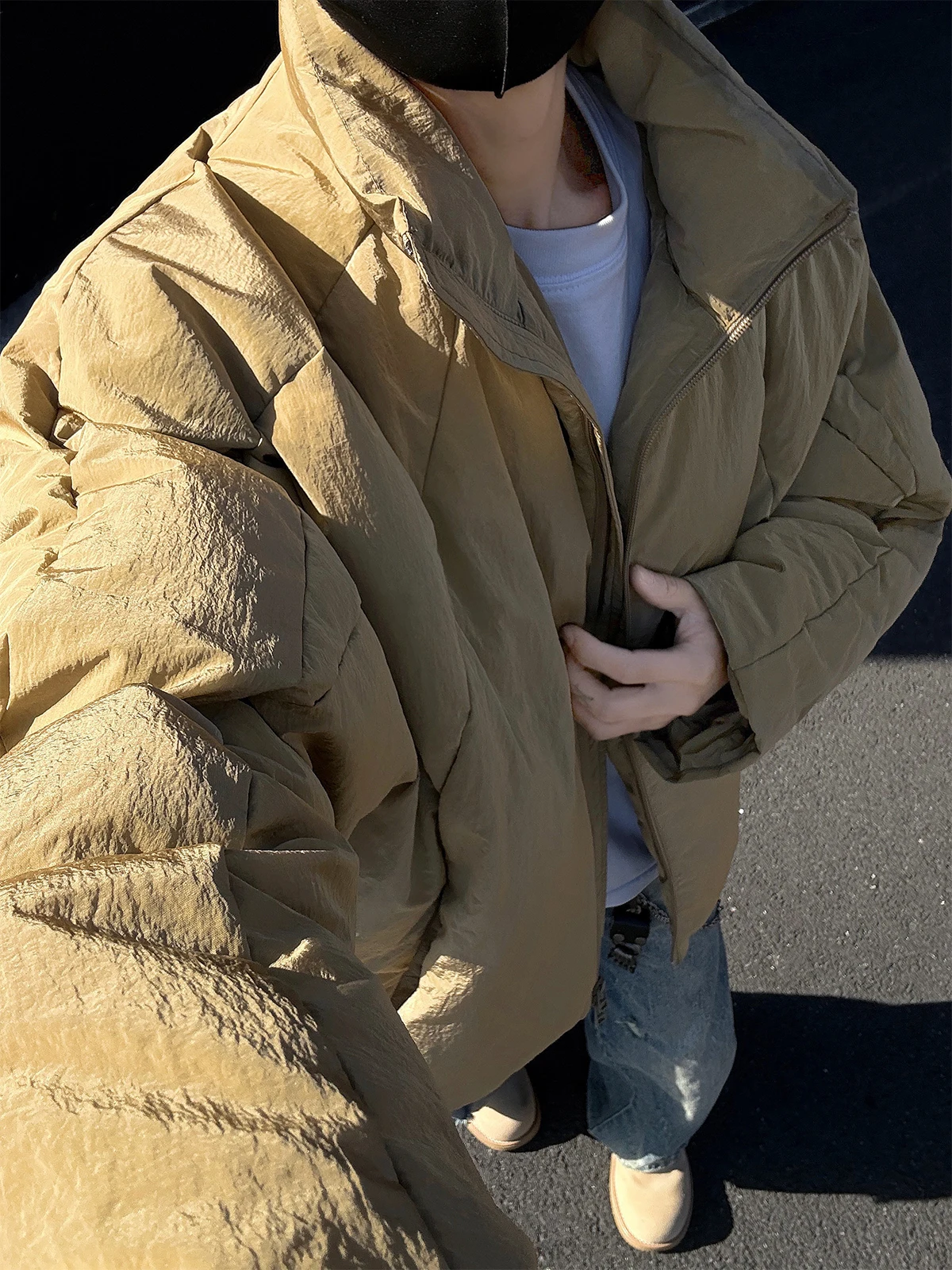 Желтая мужская хлопковая стеганая куртка с воротником-стойкой новинка зимы 2024