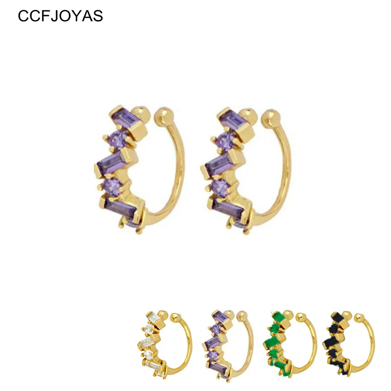 CCFJOYAS 1 Пара простых серьги-Клипсы из стерлингового серебра 925 пробы для женщин Цвет Белый/фиолетовый/черный/зеленый золотой