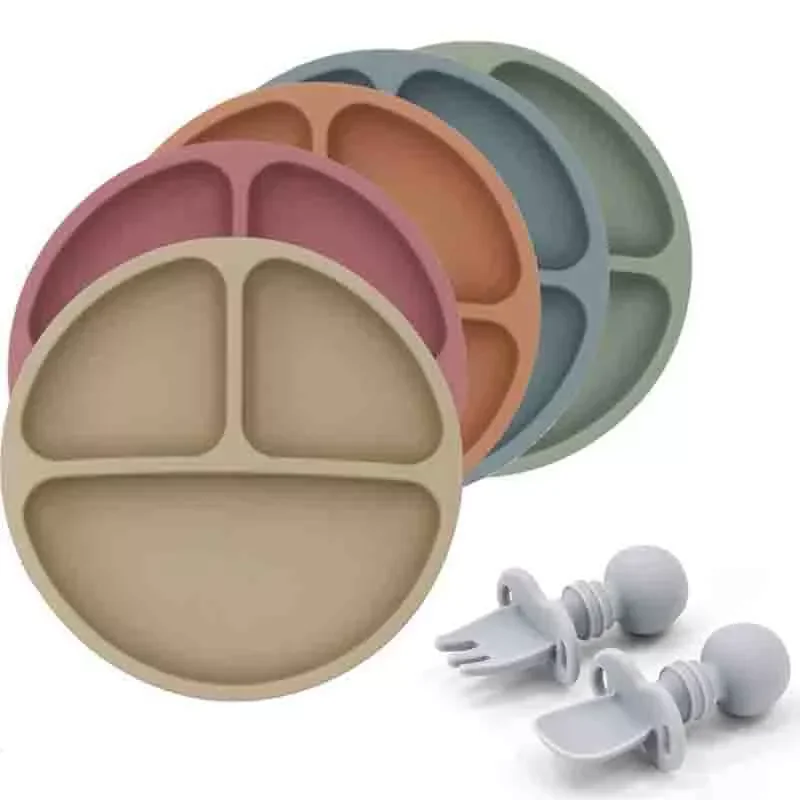 

Baby Bowls Plates Spoons Safe Silicone Dining Plates Solid Cute Cartoon Children's Dishes Training Tableware Kids Feeding Bo
