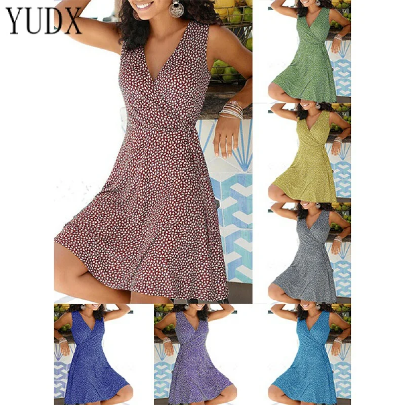 

2023 New European and American Summer Polka Dot Print Tied V-neck Sleeveless Dress y2k Women's dress Dresses