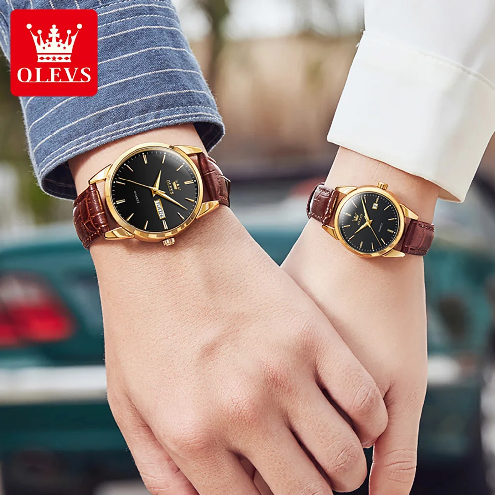 OLEVS Luxury Lover Watches Fashion Leather Quartz Watch for Men Women Dress Calendar Luminous Waterproof Couple Wristwatch
