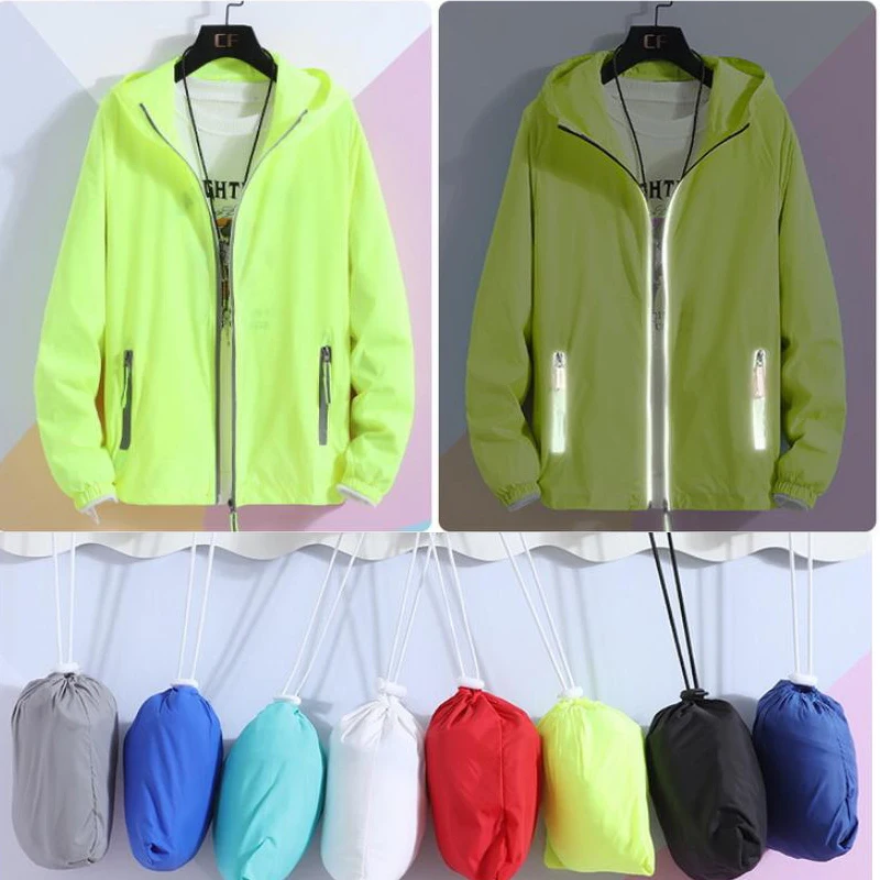 

Men Women Summer Quick Dry Anti-UV Thin Ultra-Light Reflective Camping Skin Coat Windbreaker Hiking Jacket Custom