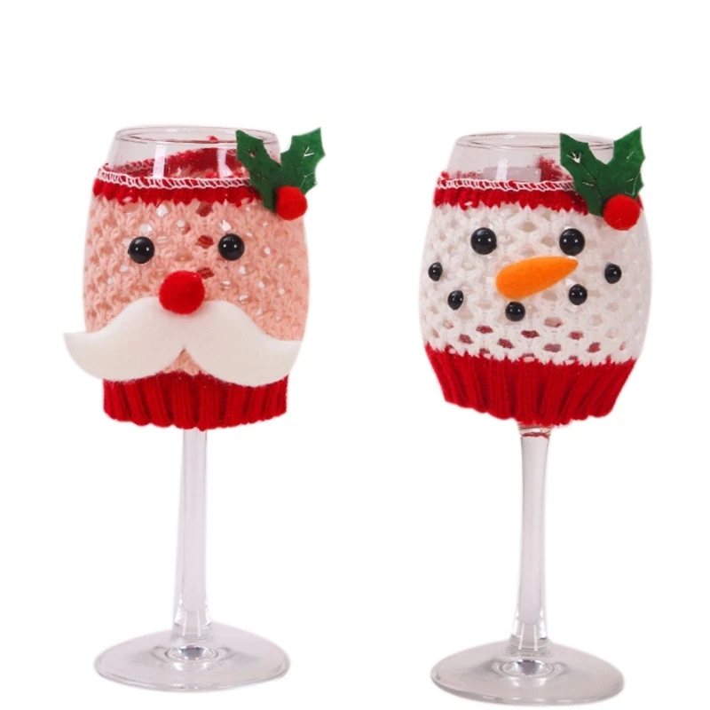 

Christmas Cup Bottle Covers Insulated Wine Glass Sleeves Knitting Santa Snowman Glass Cup Sweater Parties Decor for Kitchen