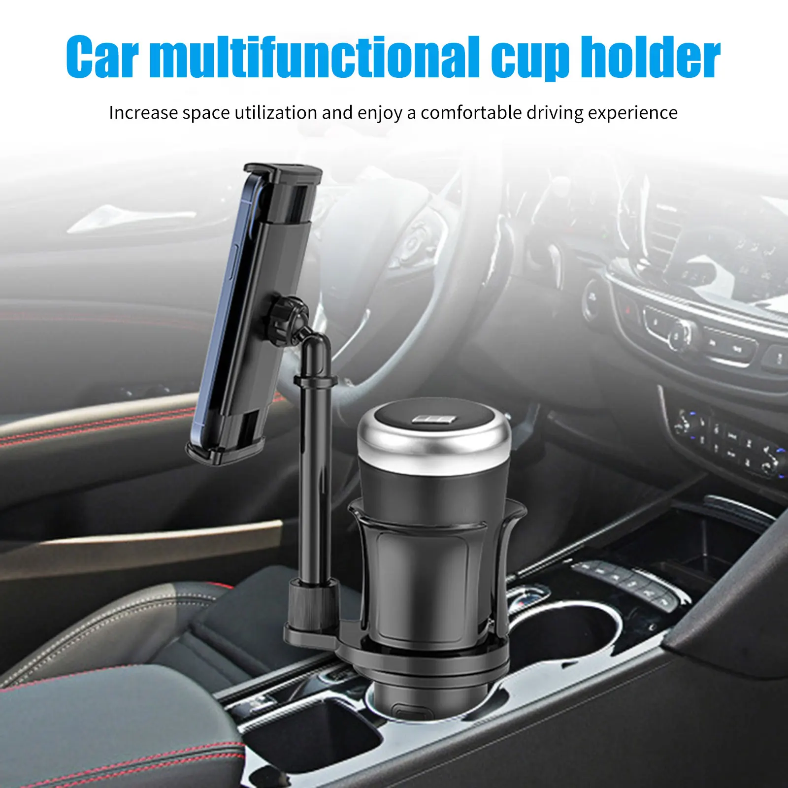 

2 in 1 Adjustable Car Cup Holder Phone Mount 360° Rotation Universal Cell Phone Stand for Car Truck SUV for 5.0-8.27in Phone