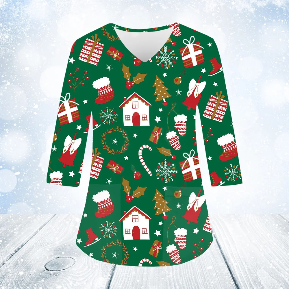 Рождественская клиническая форма женский топ с мультяшным принтом для