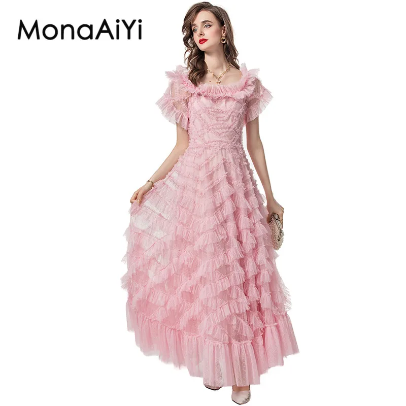 Женское летнее платье MonaAiYi с коротким рукавом сетчатые комбинированные