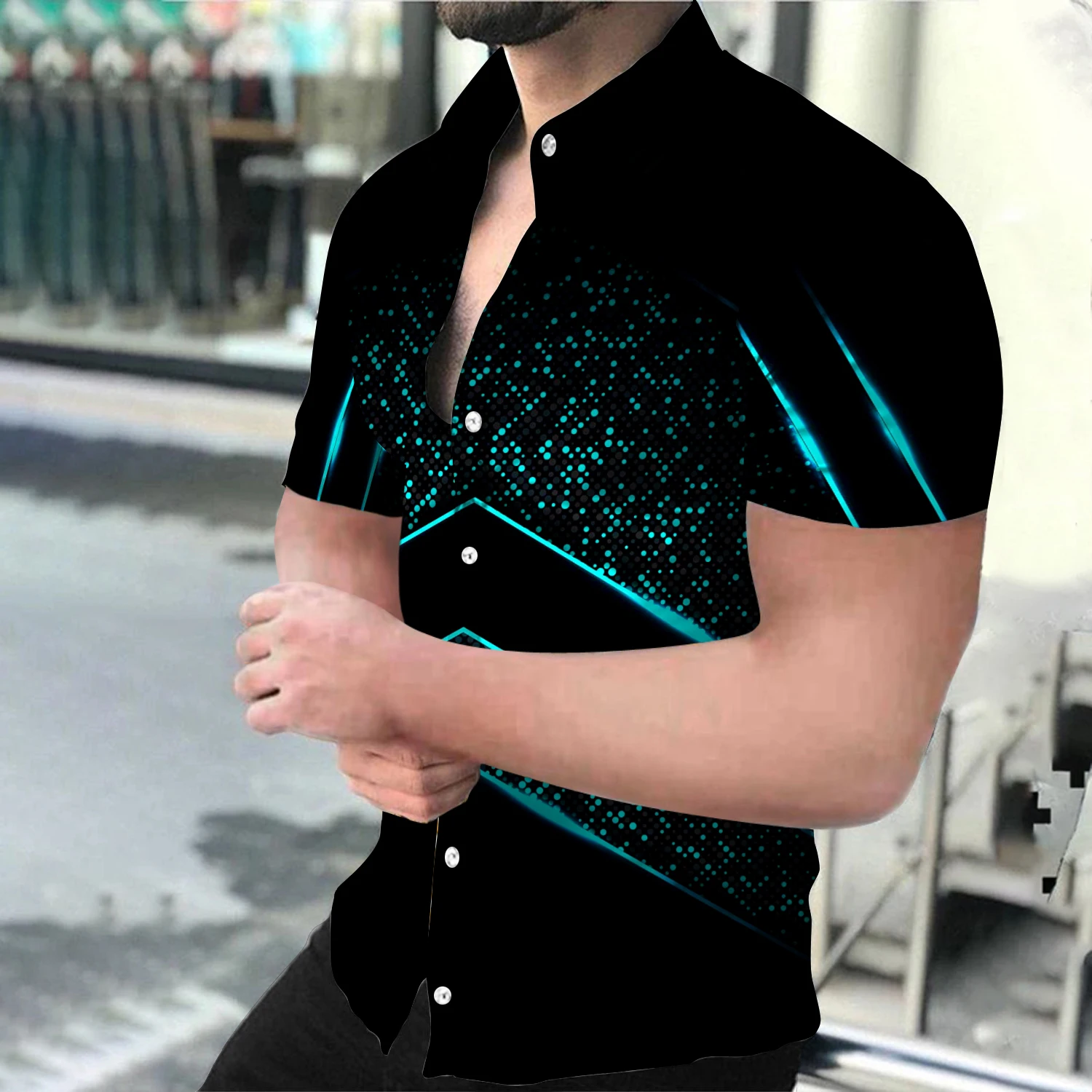 

Fashion Summer Social Shirts For Men Streetwear Hemden Herren Starry Sky Print Short Sleeves Tops Oversized Shirt Chemise Homme